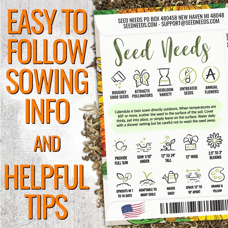Seed Needs Calendula Seeds Pacific Beauty Mix | 5,000+ Seeds