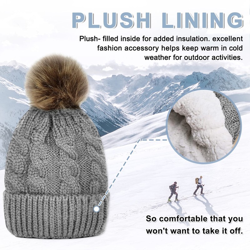 Whiteleopard Kid Beanie Hats Lining Pom Pom for Children -Slouchy