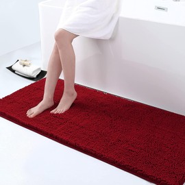 smiry Luxury Chenille Bath Rug 59''x20'', Extra Soft and Absorbent Shaggy Bathroom Mat Rugs, Machine Washable, Non-Slip Plush Carpet Runner for Tub, Shower, and Bath Room, Burgundy