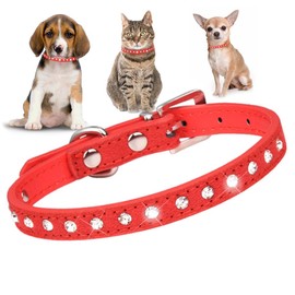 Small Dog Collars for Female Dogs with Rhinestones Pretty Crystal Bling Glitter Puppy XXS XS S M for Girls Cats Kittens Red Medium