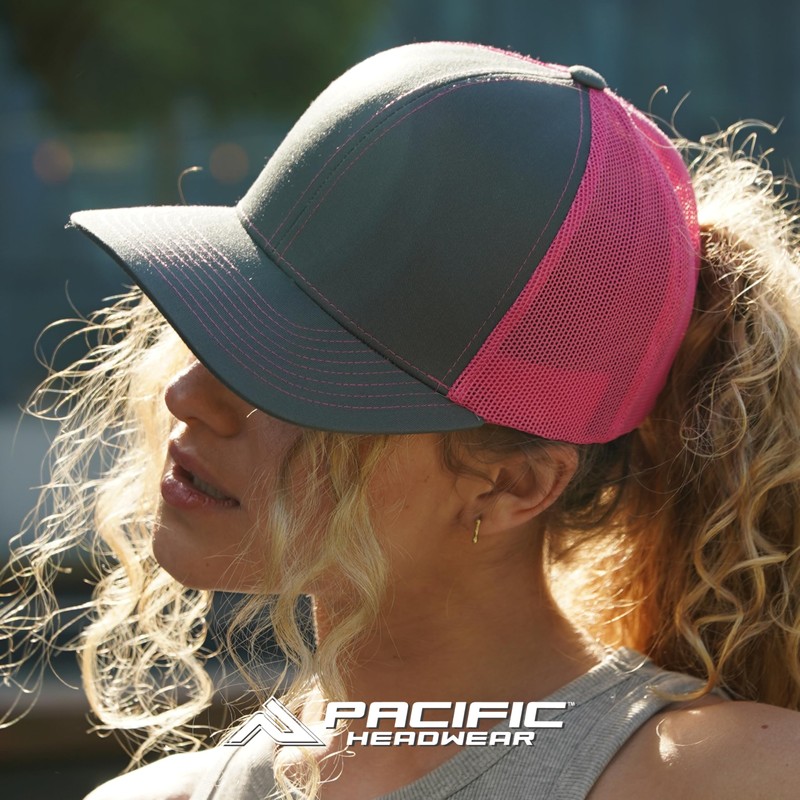 Pacific Headwear Standard Trucker Snapback Cap, Graphite/Black/Graphite