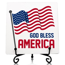 ZYQFN Patriotic Decorations, American Flag Sign, Desk Plaque with Stand, God Bless America Sign, 4th of July Decor, Independence Day Decorations for Home, Office & Bedroom & Living Rooms.(001)