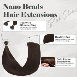Rich Choices Nano Hair Extensions Real Human Hair Dark Brown 20 Inch 50 Strand/Pack Straight Remy Human Hair Nano Ring Hair Extensions Nano Beads Hair Extensions