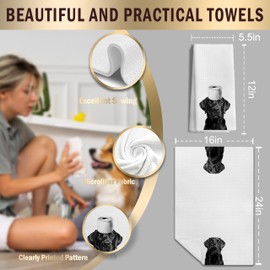 LUKIPOM Funny Black Labrador Retriever Hand Towels for Bathroom Decor Set of 2, Black Lab Gifts,Dog Mom Gifts, Dog Bathroom Decor, Funny Kitchen Towels, 16x24 Inches