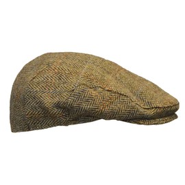 Walker & Hawkes - Unisex Harris Tweed Flat Cap - Herringbone Pattern - Dark Grey, sand colour
