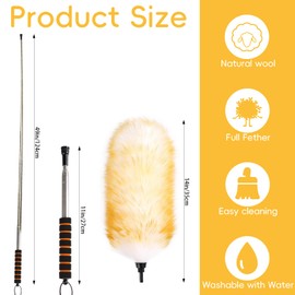 MAOFENG Lambswool Extendable Removable Duster 25-64 Inch Stainless Steel Extension Pole Wool Dusters for Cleaning Ceiling Fans Window Blinds Car Interiors Furniture Dusting,Feather Duster