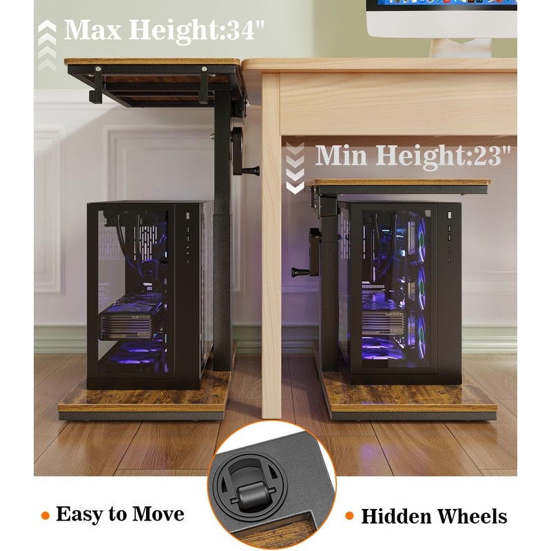 Computer Tower Stand with Charging Station & USB Ports -
