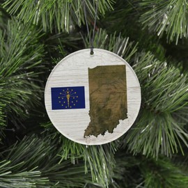 Indiana Christmas Ornament - Rustic Style Featuring State Flag and Terrain Map - 2024 Acrylic Tree Decoration - Holiday Gift and Home Decor