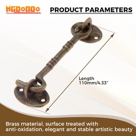 4 Inch Hook and Eye Latch Cabin Hook and Eye 2Pcs Brass Heavy Duty Cabinet Latches for Door Gate Window Closet Shed Antique Bronze