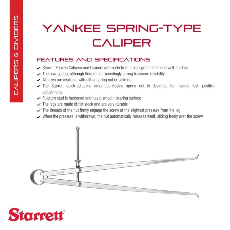 Starrett 73 Series "Yankee" Spring-Type Inside Calipers with Flat Legs