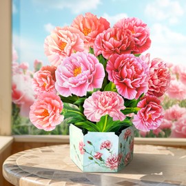 PINELIFE Pop Up Cards for Mom 3D Paper Carnation Flowers Greeting Cards Gifts, Women's Birthday Anniversary Bouquets with Note Card & Envelope (Infinite Love Carnation)