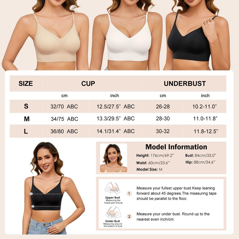 Niwicee Bra Women's Without Underwire Bra Backless for Women, Convertible