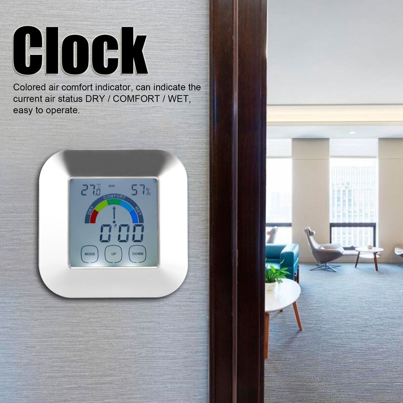 Indoor Touch LCD Screen Thermometer Hygrometer Electric Alarm Clock for