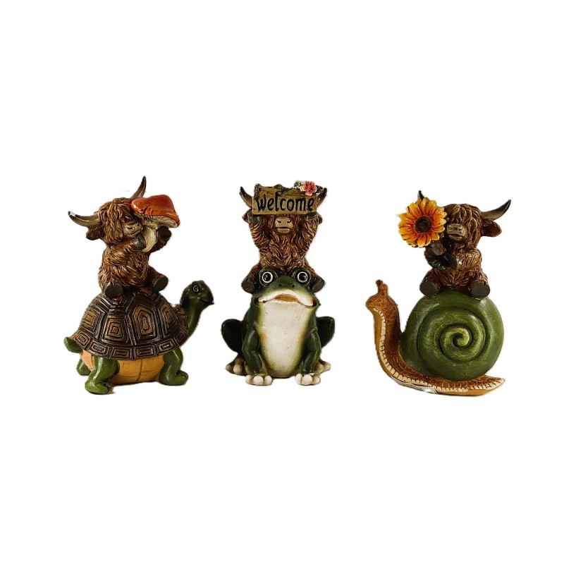 Gerson Spring Decor - Garden Friends Highland Cow Figurine 3pc