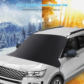 URAQT Car Windscreen Cover for Winter, Front Windshield Shades, Windscreen Against Snow, Ice, Frost Front Window Protector, Frost Windshield Cover with Side Mirrors Cover for Car Big or Small
