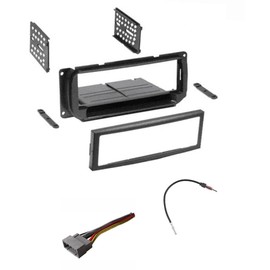 ZYX Generic Black Single Din Radio Kit, Wire Harness, Antenna Adapter for Chrysler Dodge Jeep: 2002-2005 Ram 1500, 2003-2005 Ram 2500/3500, 2003-2006 Wrangler, 2002-2004 Grand Cherokee