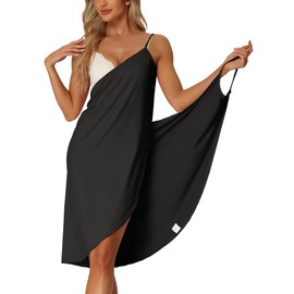 cheibear Womens Cover Ups Beach Seaside Summer Backless Spaghetti Strap Dress Sarongs Wrap Black L