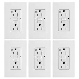 Micmi GFCI Outlet WR Weather Resistant Tamper Resistant TR Receptacle Self-Test with LED Indicator, 15Amp 125 Volt Screwless Wallplate Included ETL Listed (6Pack, White)