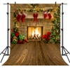 OUYIDA 5X7FT Christmas Fireplace Theme Backdrop for Photography Tree Sock