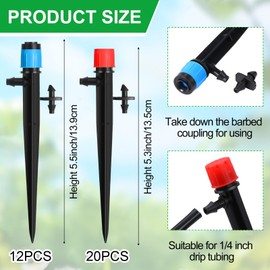 SiliFine 32 Pcs Drip Irrigation Emitters Drip Emitters for 1/4 Inch Tubing Irrigation Drippers Sprayer 360 Degree Water Flow Drip for Garden Flower Bed Irrigation System (Red and Blue,Double Hook)