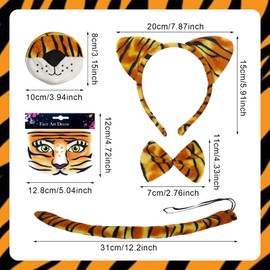 TUONYIS Pack of 5 Tiger Costume for Children, Tiger Ears and Tail Nose Fly Temporary Face Tattoo Stickers, Tiger Costume Outfit Accessories for Carnival Fancy Dress Cosplay Carnival (Tiger)