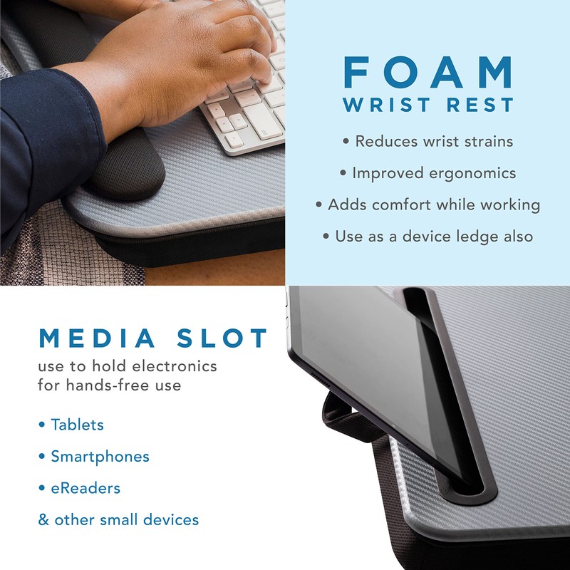 LAPGEAR Memory Foam Lap Desk with Wrist Rest and Media