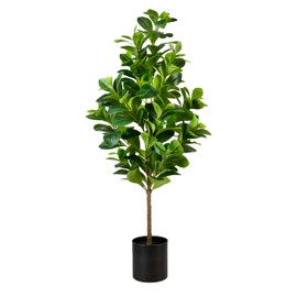 Serene Spaces Living Artificial Pepper Elder Plant in Black Plastic Pot, Lifelike Potted Plant for Balcony, Living Room, Kitchen, Office, Patio, Entranceway, Gift Idea, 12" Diameter & 43" Tall