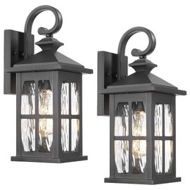 Darkaway Outdoor Light Fixtures Wall Mount, 2pcs Outside Wall Lights Exterior Lighting Fixture with Water Ripple Glass Outdoor Wall Sconce for House Porch Hallway Garage Front Door