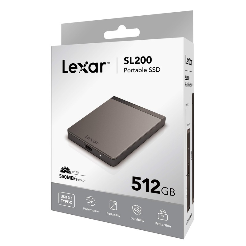Lexar SSD SL200 500GB Portable USB 3.1 Type C, LSL200X512G-RNNNG