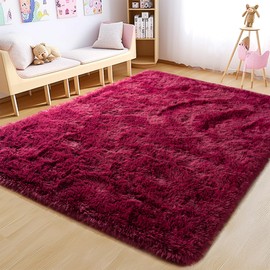 Awaytail 4x6 Rug - Non-Slip Rugs for Living Room - Height Pile 1.4" Plush Rug - Fluffy Throw Carpet for Bedroom, Burgundy