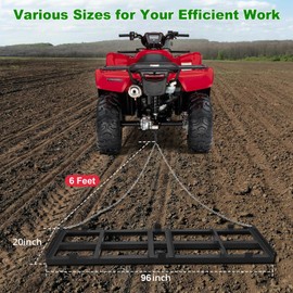 Drag Harrow, 8 Ft Heavy Duty Tow Behind Drag Harrow with Adjustable Bars & 72 in Chain, Driveway Grader Landscape Rake for ATV, UTV, Tractor, Mower Tow Behind Yard Lawn Leveling Tool
