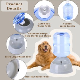 Large Dog Water Bowl Dispenser,3 Gallon/11L Gravity Automatic Pet Water Dispenser,Gravity Water Bowl for Dogs Cats,Large Dog Water Fountain