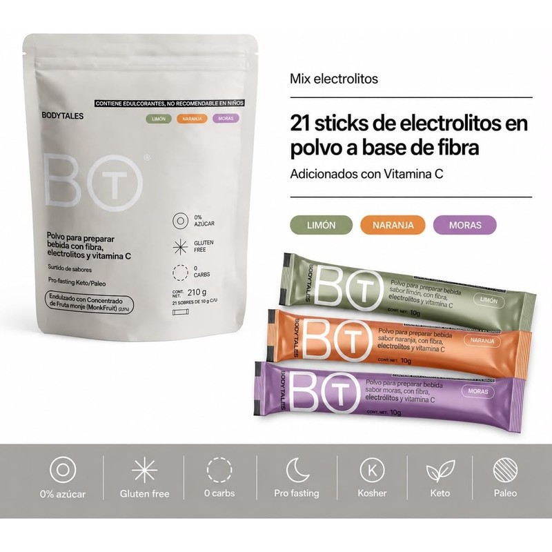 Electrolitos en Polvo Sin Azúcar Surtido de Sabores 21 Sticks