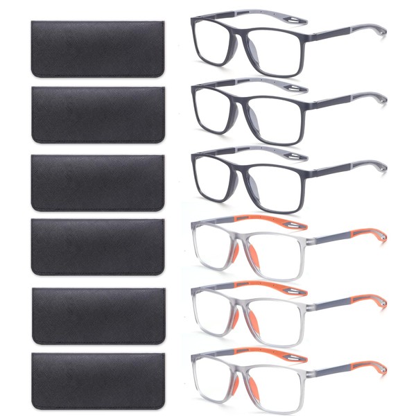 BLOEXCLU 6 Pack Reading Glasses for Men Sports Style Blue