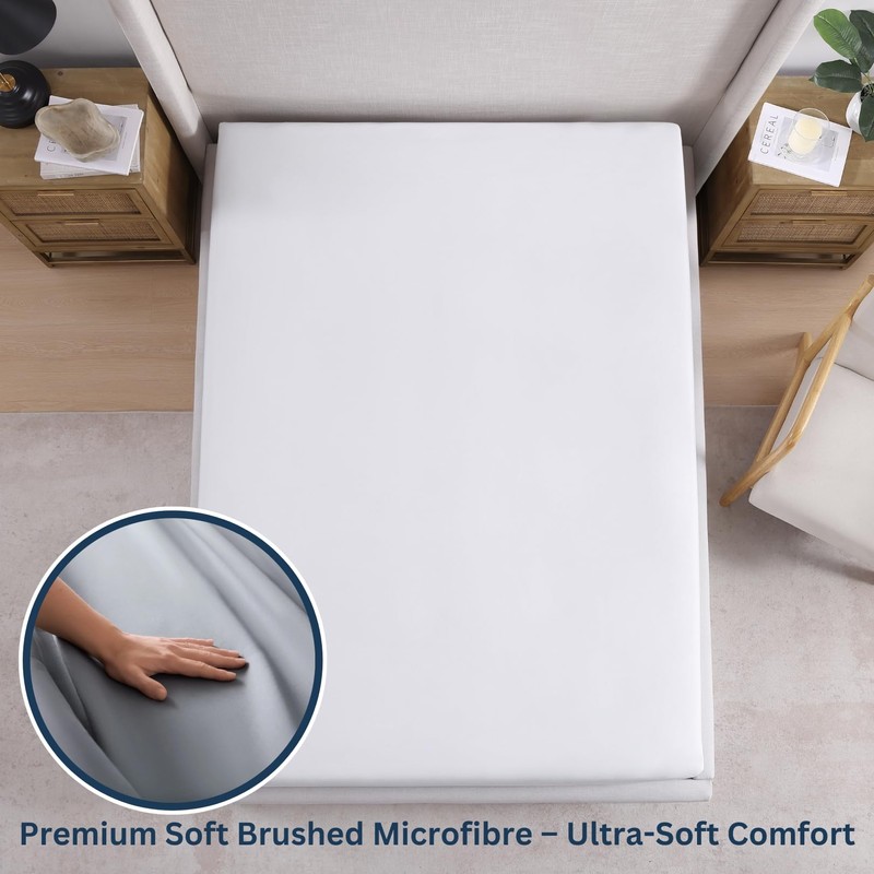 Fitted Sheet Double, White - Pre-Washed, Deep Pocket 14 inch
