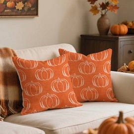 Jayusaror Autumn Cushion Cover, 40 x 40 cm, Pumpkin Cushion Cover, Orange Cushion Covers, Autumn Decoration, Aesthetic Pumpkin Cushion Cover, Outdoor Sofa Cushion, Decorative Cushion Cover for Sofa