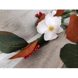 Ashland Magnolia & Red Berry Foliage Garland 6 Ft Deluxe Christmas Decor - NEW