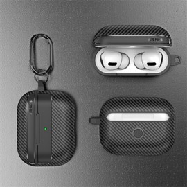 CCSmall for AirPods Pro 3 Case Armor with Carabiner Keychain, Carbon Fiber Grain with Active Noise Cancellation Shockproof Protective Case for AirPods Pro 3 Charging Cover,Fiber Black