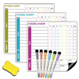 Chore Chart, Uniqcasa 3 Pack Magnetic Chores Chart for Multiple Kids,Dry Erase Behavior Responsibility Reward Chart Fridge Weekly To Do Memo Checklist with 6 Fine Markers for Teenagers Children Adults