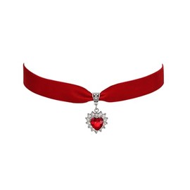 RareLove Heart Necklace Red Rhinestone Queen of Hearts Vampire Necklace Velvet Red Choker Collar Necklace for Women Gothic Jewelry Accessories