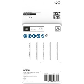 Bosch 5 x PRO Plastics PVC clean T102H Jigsaw Blade (for Plastic, Plastic, Length 100 mm, Professional Accessories Jigsaw)