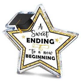 Graduation Acrylic Sign Decor Desk Sign 2025 Graduate a Sweet Ending to a New Beginning Wooden Star Shaped Sign Graduation Party Decoration Grad Gifts