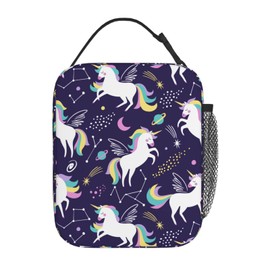 Wyayazh Purple Unicorn Lunch Bag Insulated Lunch Box Portable Mini Cooler Reusable Large Lunch Tote For Kids