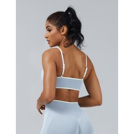 ABOCIW Women's Color Block Sports Bras Seamless Adjustable Spaghetti Straps Workout Gym Bra Wireless Yoga Crop Tops Baby Blue X-Small