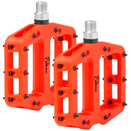 Bikeroo Mountain Bike Pedals - Nylon Fiber MTB Pedals for Mountain and Road Bikes - Flat Platform Bicycle Pedal for Adults - Bright Red