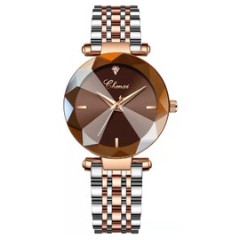 BESTKANG Watch for Women Analog Quartz Watch Fashion 3D Dial Rose Mesh Belt Watch Ladies Wrist Watch (Brown)