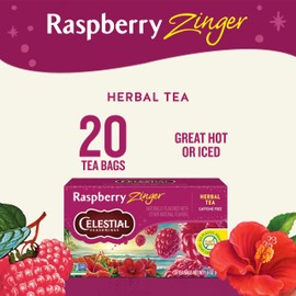 Celestial Seasonings Raspberry Zinger Herbal Tea, Caffeine Free, 20 Tea Bags Box, (Pack of 6)