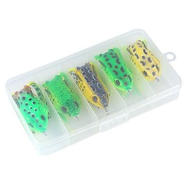 5pcs Soft Frog Fishing Lure Hook Set Topwater Tackle Bait with Fishing Box