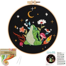 Louise Maelys Frog Embroidery Kits for Beginners Adults,Art Night Pattern Cross Stitch Kit,Starter DIY Needlepoint Kits