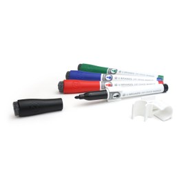U Brands Low Odor Dry Erase Markers With Erasers, Medium Point, Assorted Classic Colors, With Gruv Marker Clips, 4-Count